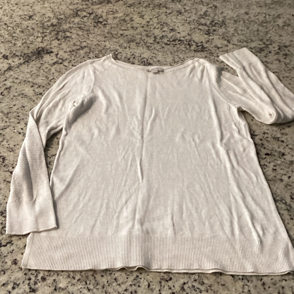 LOFT Cream Ribbed Boatneck Sweater